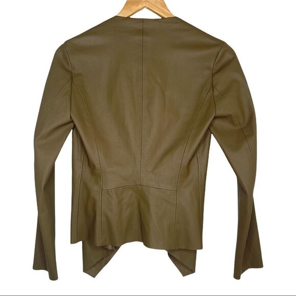 Zara Olive Green Faux Leather Open-front Super Soft Easy-to-wear Jacket - Picture 4 of 7